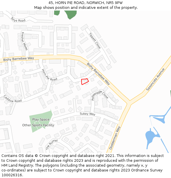 45, HORN PIE ROAD, NORWICH, NR5 9PW: Location map and indicative extent of plot