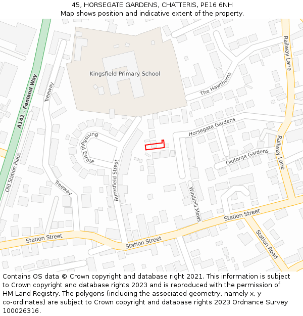 45, HORSEGATE GARDENS, CHATTERIS, PE16 6NH: Location map and indicative extent of plot
