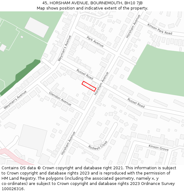 45, HORSHAM AVENUE, BOURNEMOUTH, BH10 7JB: Location map and indicative extent of plot