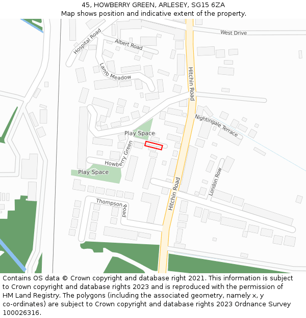 45, HOWBERRY GREEN, ARLESEY, SG15 6ZA: Location map and indicative extent of plot