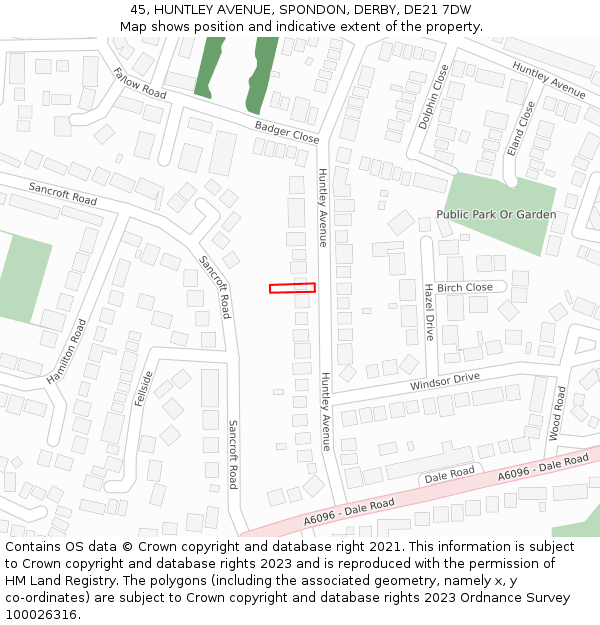45, HUNTLEY AVENUE, SPONDON, DERBY, DE21 7DW: Location map and indicative extent of plot