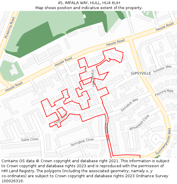 45, IMPALA WAY, HULL, HU4 6UH: Location map and indicative extent of plot