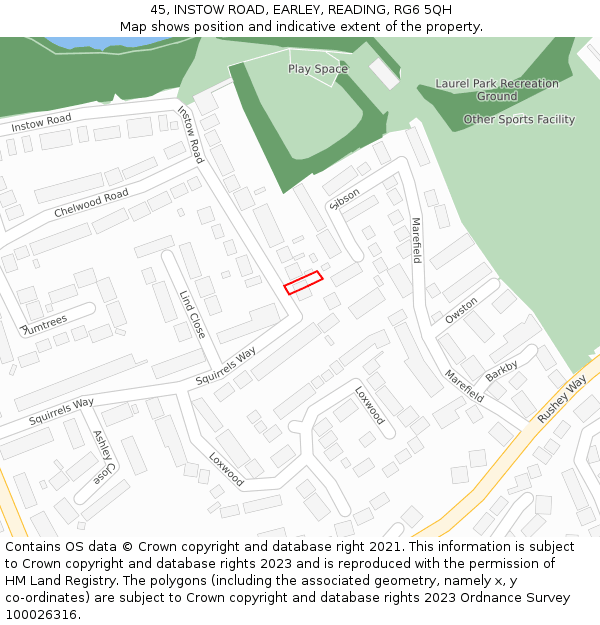 45, INSTOW ROAD, EARLEY, READING, RG6 5QH: Location map and indicative extent of plot