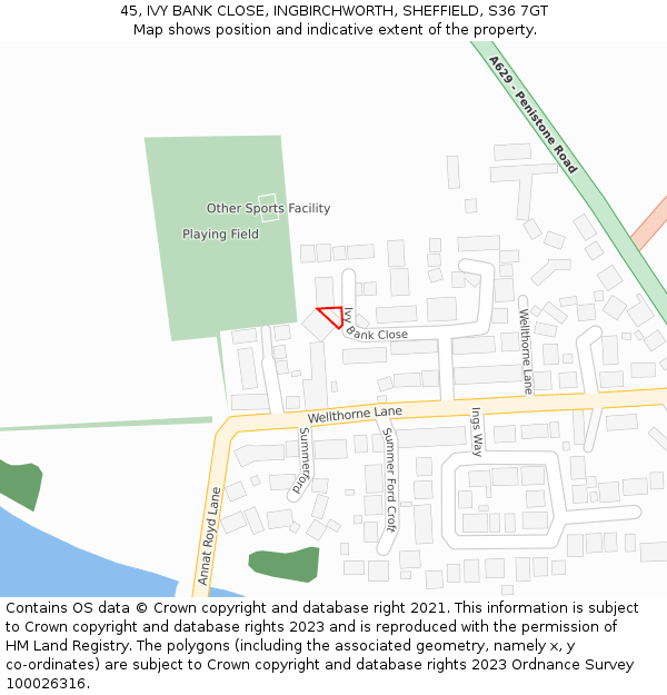 45, IVY BANK CLOSE, INGBIRCHWORTH, SHEFFIELD, S36 7GT: Location map and indicative extent of plot