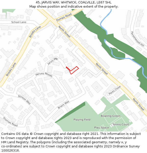 45, JARVIS WAY, WHITWICK, COALVILLE, LE67 5HL: Location map and indicative extent of plot