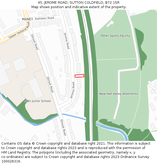 45, JEROME ROAD, SUTTON COLDFIELD, B72 1SR: Location map and indicative extent of plot
