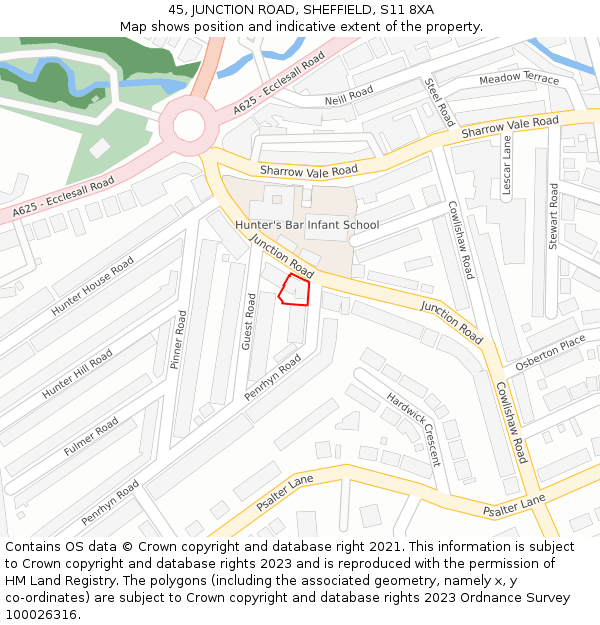 45, JUNCTION ROAD, SHEFFIELD, S11 8XA: Location map and indicative extent of plot