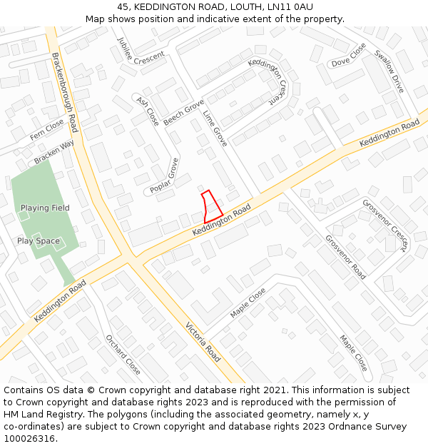 45, KEDDINGTON ROAD, LOUTH, LN11 0AU: Location map and indicative extent of plot