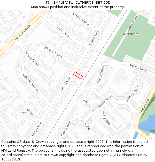 45, KEMPLE VIEW, CLITHEROE, BB7 2QD: Location map and indicative extent of plot