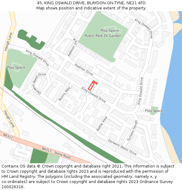 45, KING OSWALD DRIVE, BLAYDON-ON-TYNE, NE21 4FD: Location map and indicative extent of plot