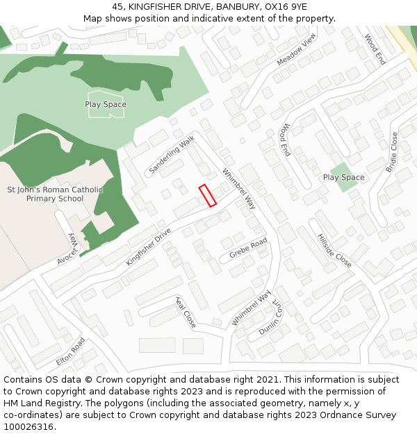 45, KINGFISHER DRIVE, BANBURY, OX16 9YE: Location map and indicative extent of plot