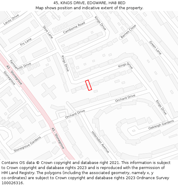 45, KINGS DRIVE, EDGWARE, HA8 8ED: Location map and indicative extent of plot