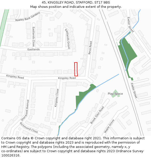 45, KINGSLEY ROAD, STAFFORD, ST17 9BS: Location map and indicative extent of plot