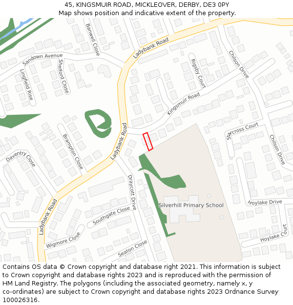 45, KINGSMUIR ROAD, MICKLEOVER, DERBY, DE3 0PY: Location map and indicative extent of plot