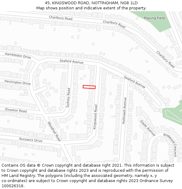 45, KINGSWOOD ROAD, NOTTINGHAM, NG8 1LD: Location map and indicative extent of plot
