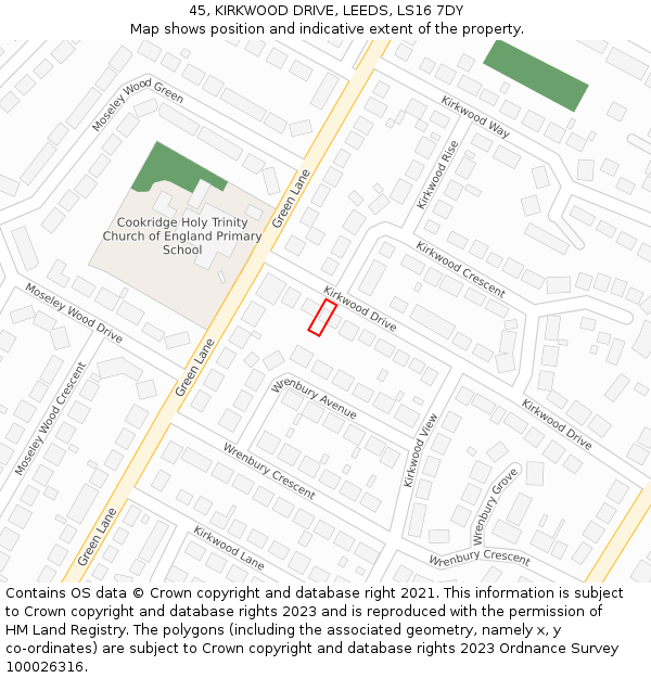 45, KIRKWOOD DRIVE, LEEDS, LS16 7DY: Location map and indicative extent of plot