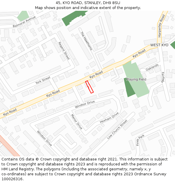 45, KYO ROAD, STANLEY, DH9 8SU: Location map and indicative extent of plot