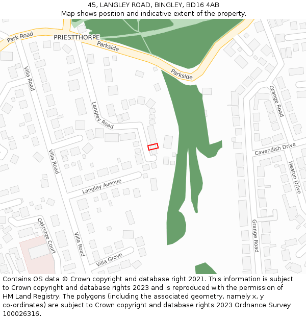 45, LANGLEY ROAD, BINGLEY, BD16 4AB: Location map and indicative extent of plot