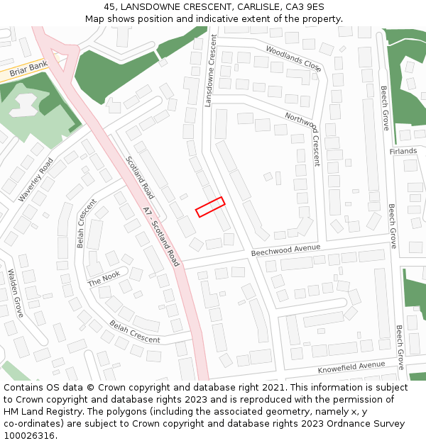 45, LANSDOWNE CRESCENT, CARLISLE, CA3 9ES: Location map and indicative extent of plot
