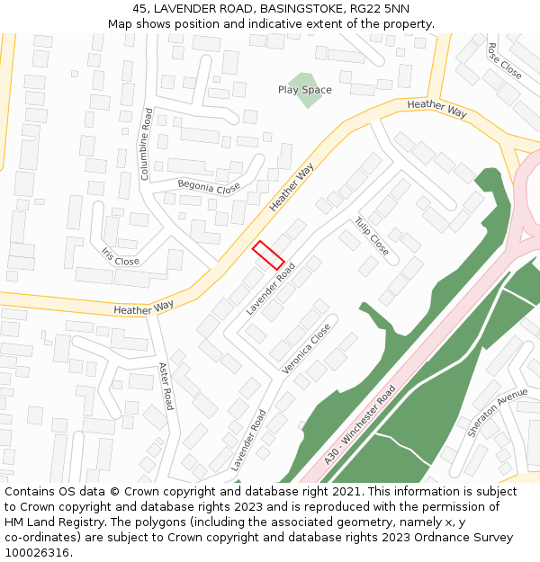 45, LAVENDER ROAD, BASINGSTOKE, RG22 5NN: Location map and indicative extent of plot