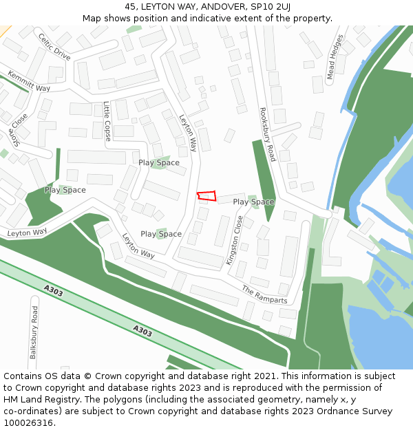 45, LEYTON WAY, ANDOVER, SP10 2UJ: Location map and indicative extent of plot