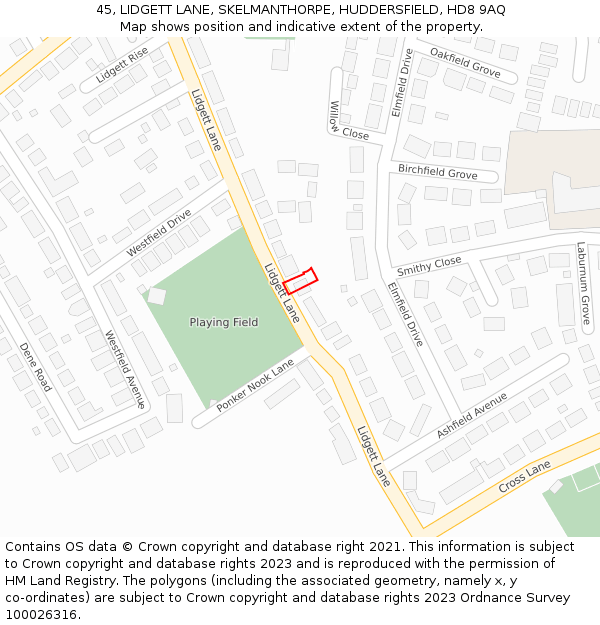 45, LIDGETT LANE, SKELMANTHORPE, HUDDERSFIELD, HD8 9AQ: Location map and indicative extent of plot