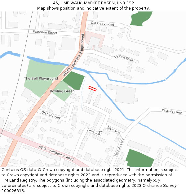 45, LIME WALK, MARKET RASEN, LN8 3SP: Location map and indicative extent of plot