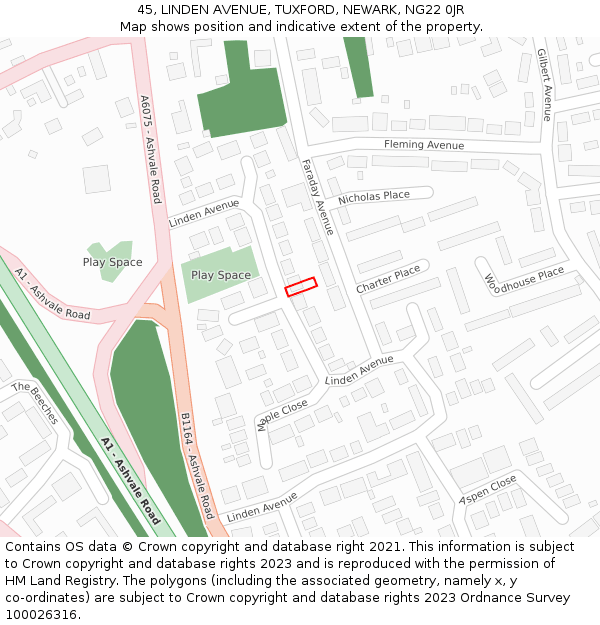 45, LINDEN AVENUE, TUXFORD, NEWARK, NG22 0JR: Location map and indicative extent of plot