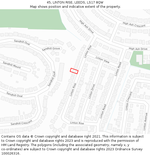 45, LINTON RISE, LEEDS, LS17 8QW: Location map and indicative extent of plot