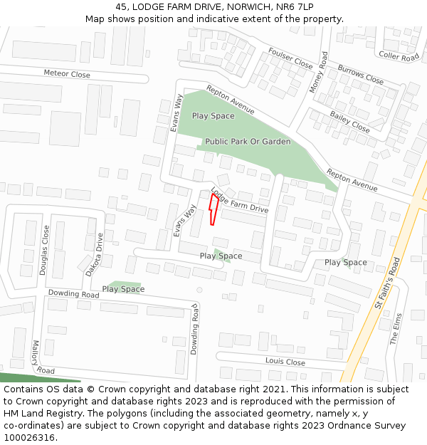 45, LODGE FARM DRIVE, NORWICH, NR6 7LP: Location map and indicative extent of plot