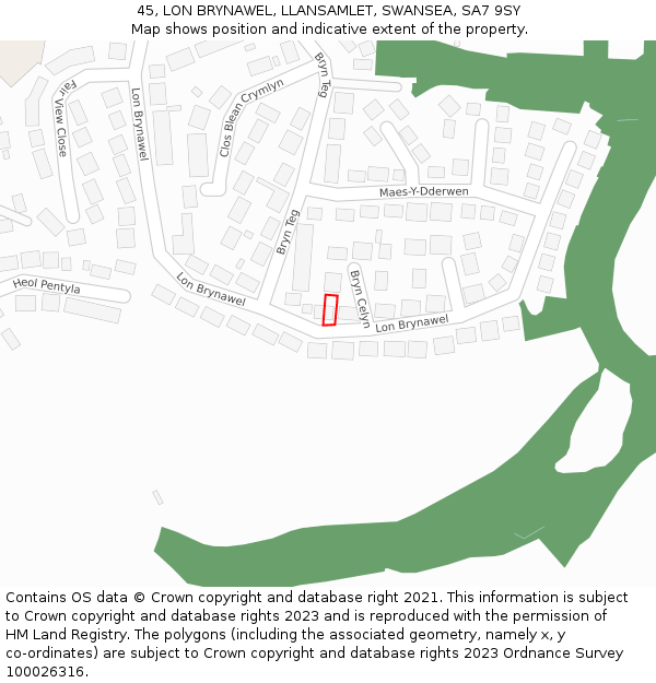 45, LON BRYNAWEL, LLANSAMLET, SWANSEA, SA7 9SY: Location map and indicative extent of plot
