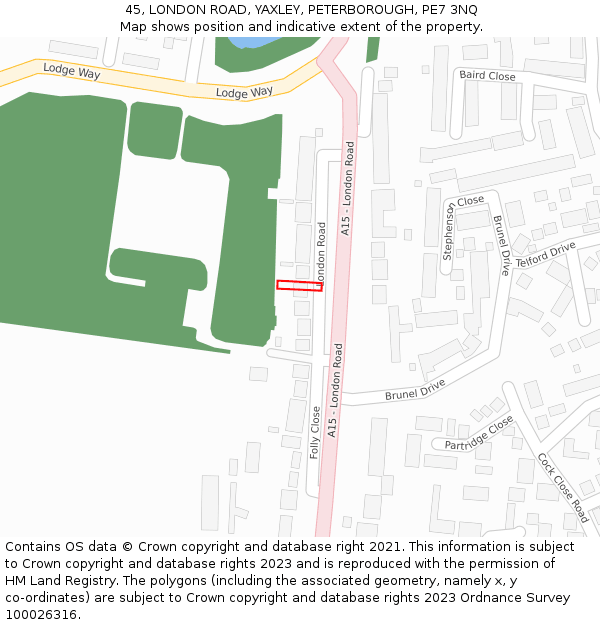 45, LONDON ROAD, YAXLEY, PETERBOROUGH, PE7 3NQ: Location map and indicative extent of plot