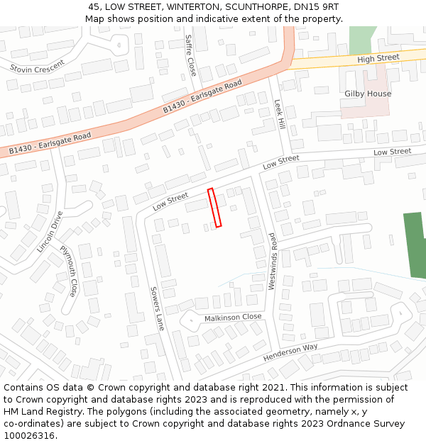 45, LOW STREET, WINTERTON, SCUNTHORPE, DN15 9RT: Location map and indicative extent of plot