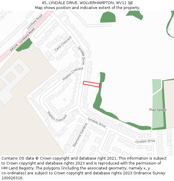 45, LYNDALE DRIVE, WOLVERHAMPTON, WV11 3JE: Location map and indicative extent of plot