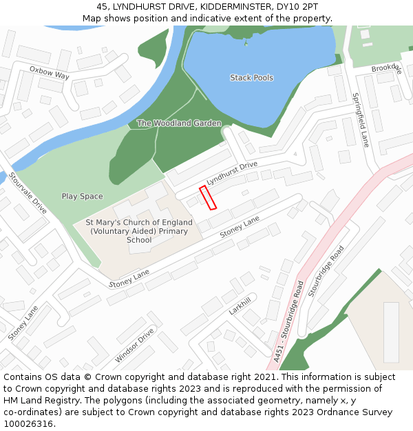 45, LYNDHURST DRIVE, KIDDERMINSTER, DY10 2PT: Location map and indicative extent of plot