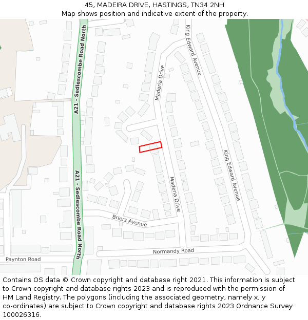 45, MADEIRA DRIVE, HASTINGS, TN34 2NH: Location map and indicative extent of plot
