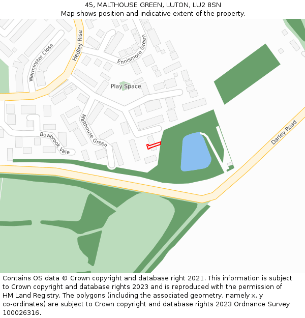 45, MALTHOUSE GREEN, LUTON, LU2 8SN: Location map and indicative extent of plot