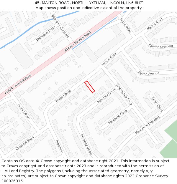 45, MALTON ROAD, NORTH HYKEHAM, LINCOLN, LN6 8HZ: Location map and indicative extent of plot