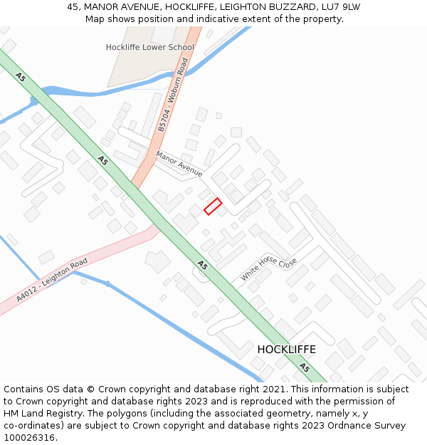 45, MANOR AVENUE, HOCKLIFFE, LEIGHTON BUZZARD, LU7 9LW: Location map and indicative extent of plot