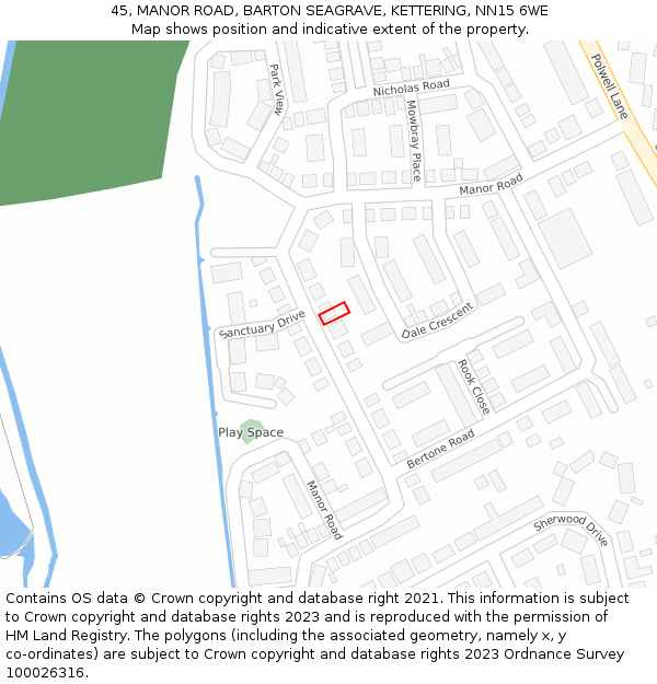 45, MANOR ROAD, BARTON SEAGRAVE, KETTERING, NN15 6WE: Location map and indicative extent of plot
