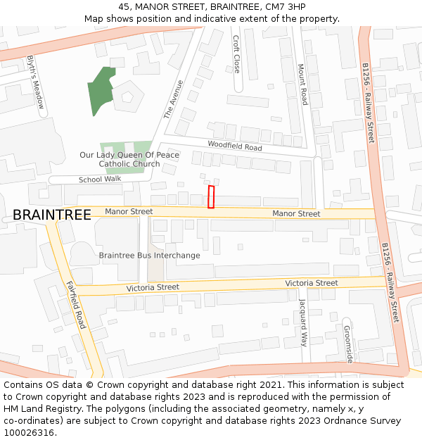 45, MANOR STREET, BRAINTREE, CM7 3HP: Location map and indicative extent of plot