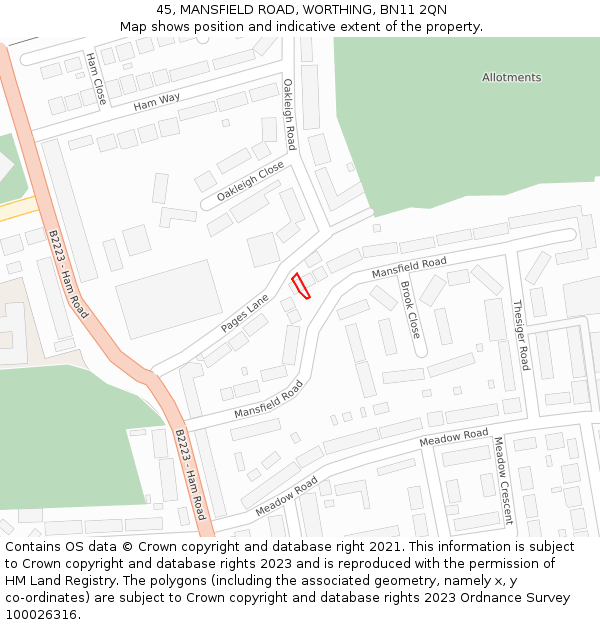 45, MANSFIELD ROAD, WORTHING, BN11 2QN: Location map and indicative extent of plot