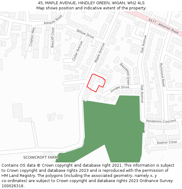 45, MAPLE AVENUE, HINDLEY GREEN, WIGAN, WN2 4LS: Location map and indicative extent of plot