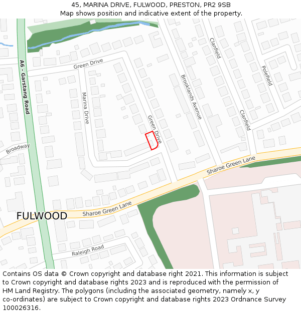 45, MARINA DRIVE, FULWOOD, PRESTON, PR2 9SB: Location map and indicative extent of plot