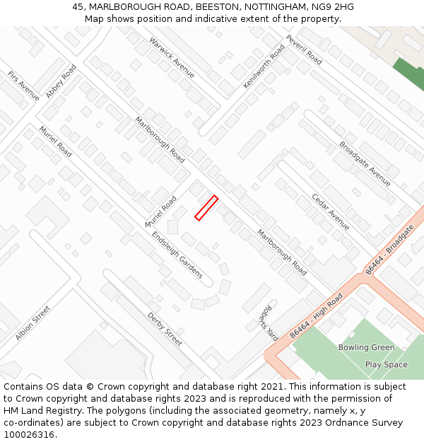 45, MARLBOROUGH ROAD, BEESTON, NOTTINGHAM, NG9 2HG: Location map and indicative extent of plot