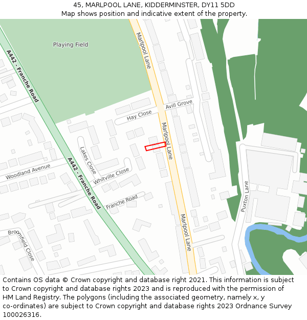 45, MARLPOOL LANE, KIDDERMINSTER, DY11 5DD: Location map and indicative extent of plot