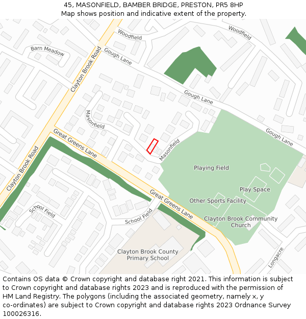 45, MASONFIELD, BAMBER BRIDGE, PRESTON, PR5 8HP: Location map and indicative extent of plot
