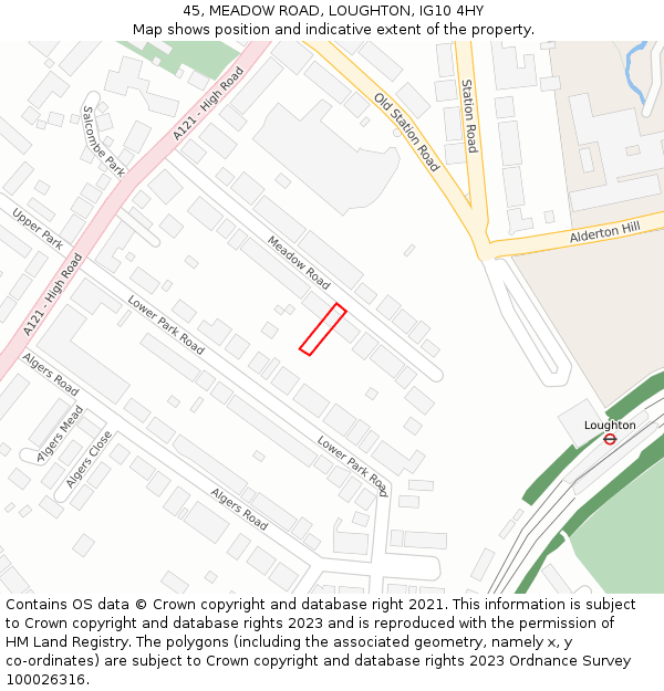 45, MEADOW ROAD, LOUGHTON, IG10 4HY: Location map and indicative extent of plot