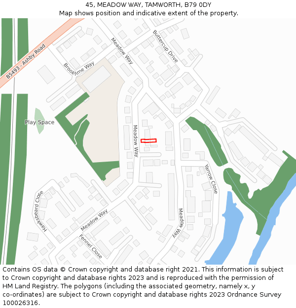 45, MEADOW WAY, TAMWORTH, B79 0DY: Location map and indicative extent of plot