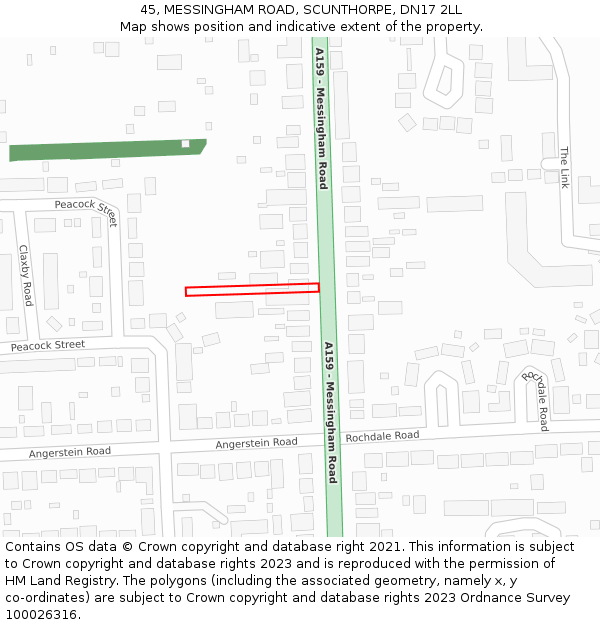 45, MESSINGHAM ROAD, SCUNTHORPE, DN17 2LL: Location map and indicative extent of plot
